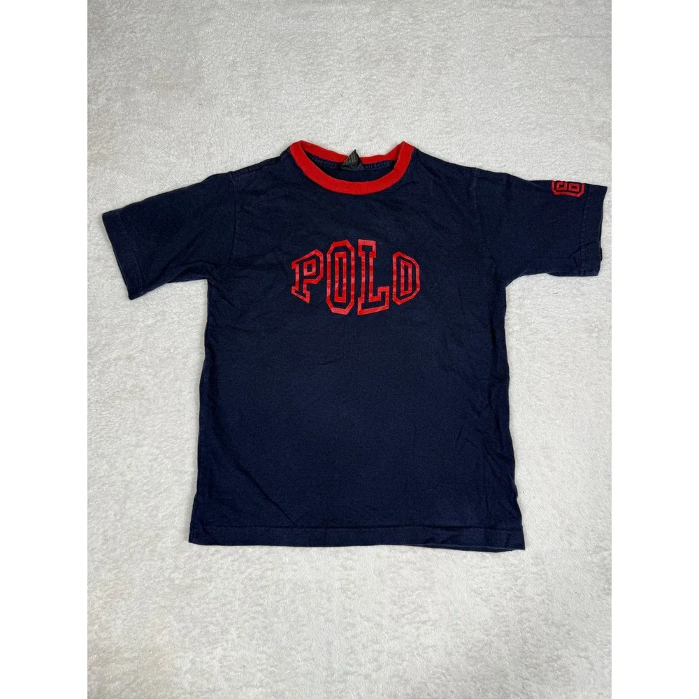 Polo Ralph‎ Lauren T-Shirt Kids Size 7 vintage Y2K Ringer Graphic Tee Sporty